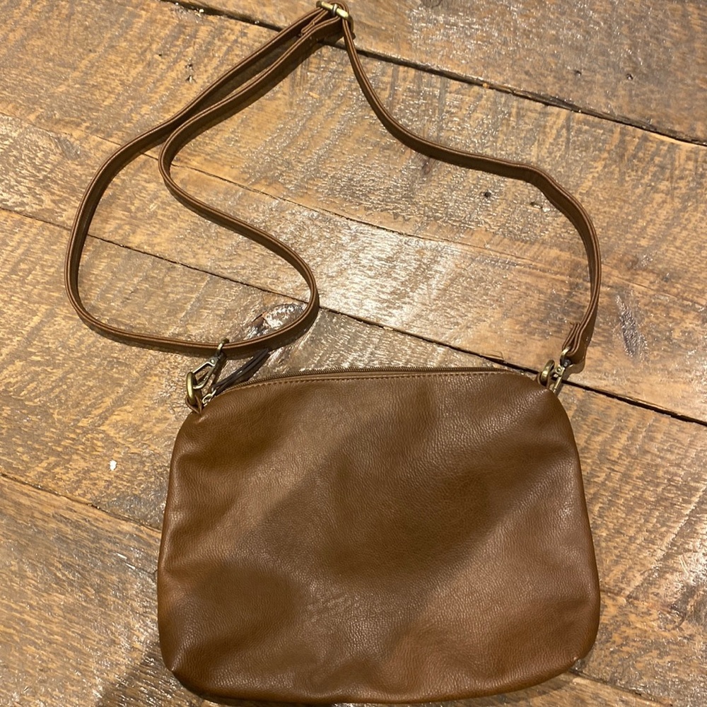 Joy Susan cross body bag, brown, 9 inches wide, 7 inches tall